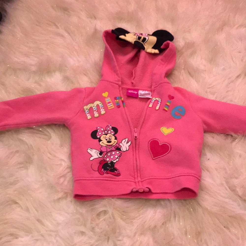 Pink Minnie mouse zip up with Minnie ears on hood
